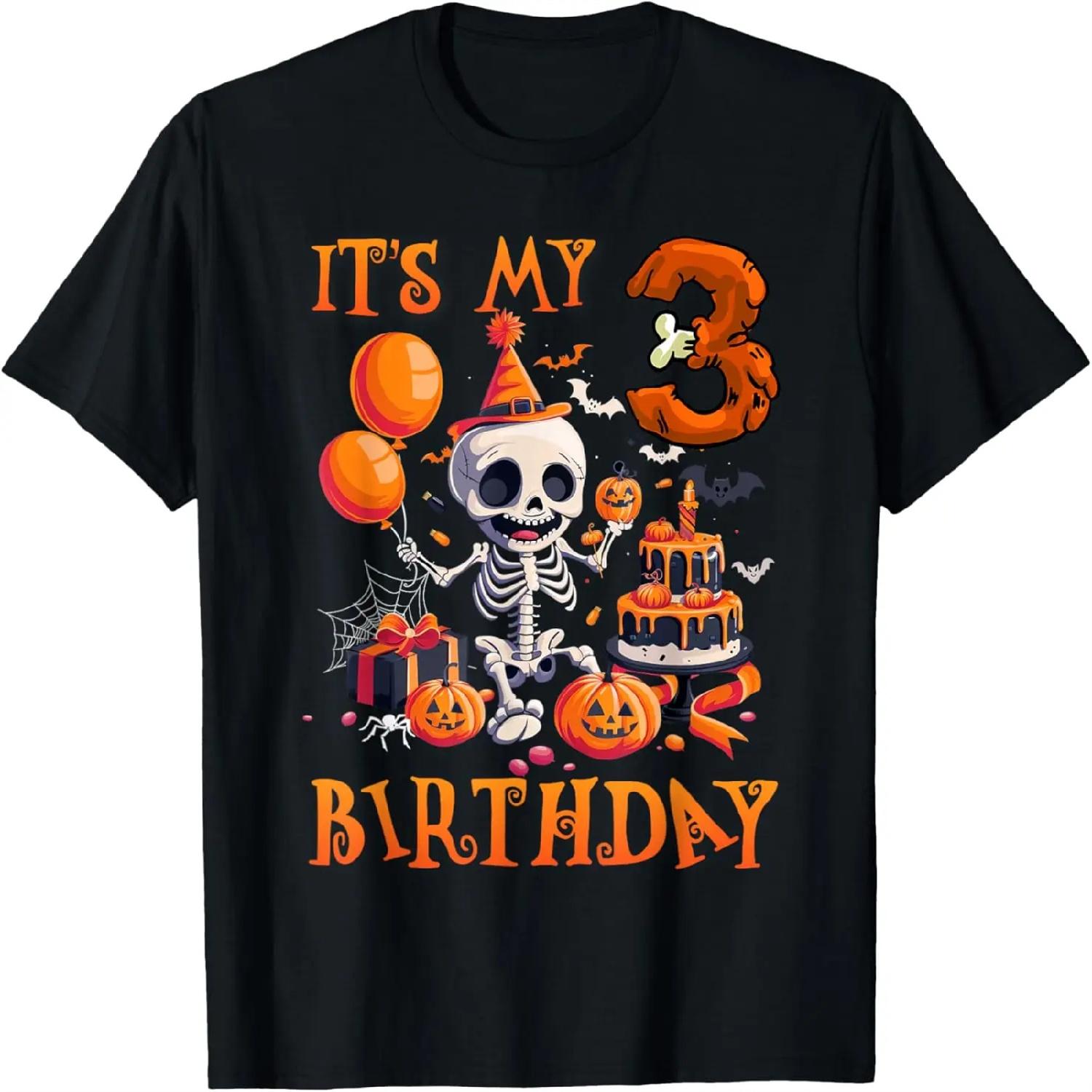 Kids Boo It s My 3rd Birthday Halloween Skeleton 3 Years Old T-Shirt S