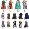 Vintage Women Cotton Linen Dress Print Spliced Striped O Neck Short Sleeve Pocket Loose Dress