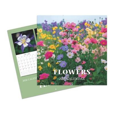2026 Wandkalender mit Blumenthema Dickes Papier Wandaufhängung 12-Monats-Kalender Dekoratives florales Design Kalender Bürogebrauch