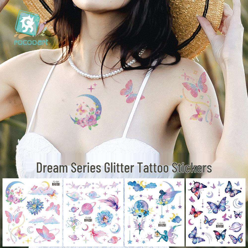 Rikalong Waterproof Cartoon Butterfly & Mermaid Glitter Tattoo Stickers for Face