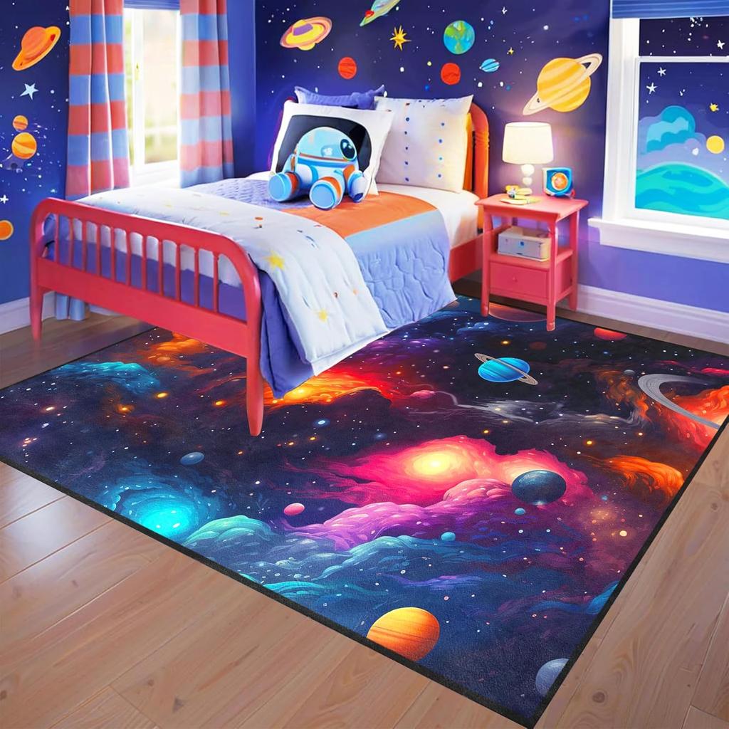 Koberec Galaxy Space do dětského pokoje, koberec s mlhovinou a hvězdami s vesmírem, vzdělávací hrací podložka s vesmírným tématem pro chlapce a dívky