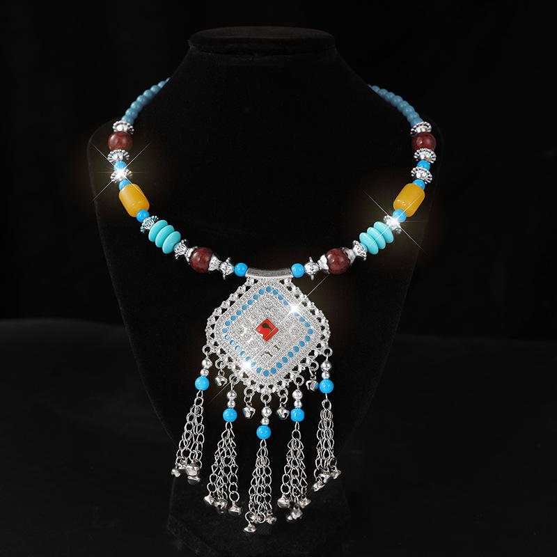 Retro Yunnan Ethnic Style Collar Women's Handmade Imitation Miao Silver Beaded Exaggerated Necklace Set Chain Stall Necklace