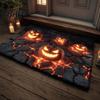 Funny Prank Door Mat 3D Halloween Rug, Optical Illusion Skeleton Realistic Depth Pattern, Jack-o'-lantern Floor Decor Spooky Pumpkin Non-slip