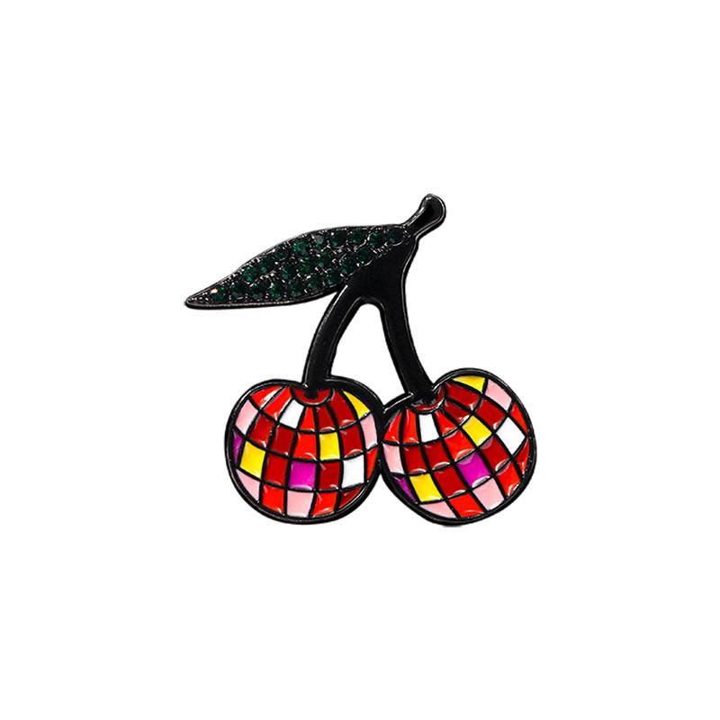 

Funny Colorful Cherry Crystal Brooches Pretty Plaid Pattern Collar Lapel Pins Fruit Badge With Free Shipping
