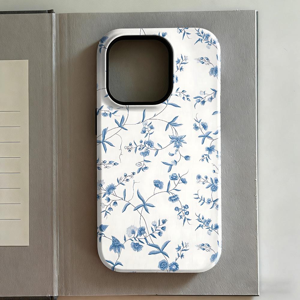 Clmj Blue Flowers Phone Case For Samsung Galaxy A56 A36 A26 S26 S25 S24 S23 S20FE Ultra Plus 5G Luxury Double-layer Back Cover