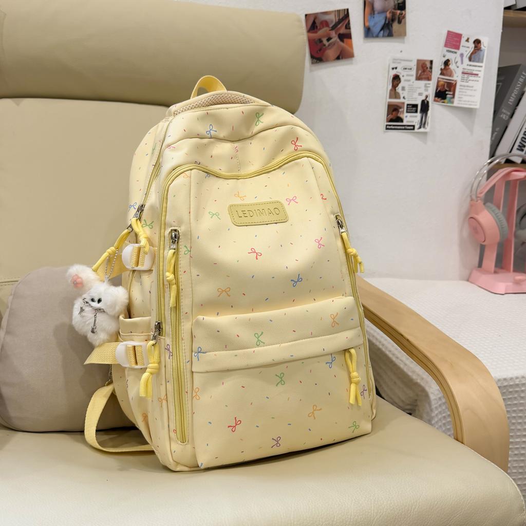 Schoolbag Korean version ins Sweet student schoolbag Color bow schoolbag Solid color polka dot student schoolbag Large capacity schoolbag