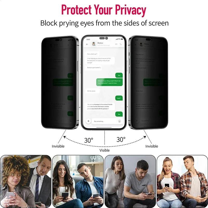 3PCS Black Privacy Glass For iPhone 11 12 13 14 15 16 Pro XS Max XR Anti-Spy Screen Protectors For iPhone 7 8Plus SE2020 Private