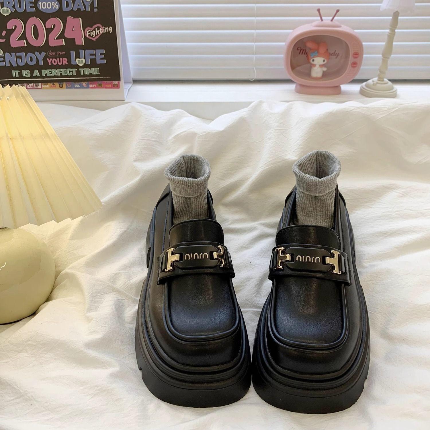 

Весна 2025 новая платформа лоферы-маффины женские и женская обувь однопедальные черные туфли в британском стиле маленькие кожаные туфли 40