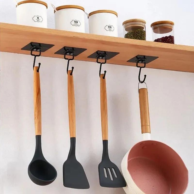 20/1pcs Black Traceless Hooks Multifunctional Wall Strong Adhesive Hook Door KeyChain Clothes Hook Bathroom Kitchen Accessories