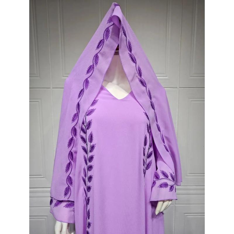 Eid musulman Abaya pour les femmes Robe de broderie avec écharpe Robe dubaï arabe longue Robe maroc Abayas caftan foulard magnifique