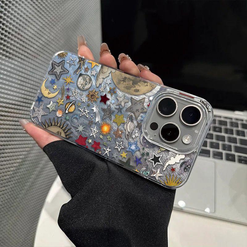 Stars Planets Sun Moon Phone Case For IPhone 17e 16e 17 Air 16 Plus 15 14 13 12 11 Pro Max INS Protective Fashion Laser Cover