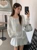White Bow-tie Crew Neck Sunscreen Blouse Women's Autumn New Clavicle Long-sleeved T-shirt Top