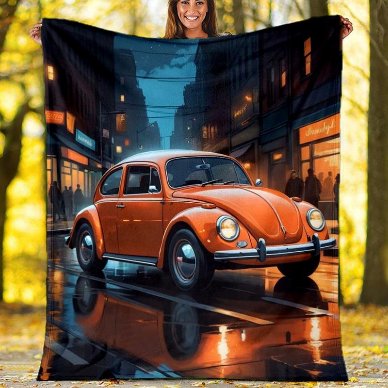 City Sports Car Comic Style Fleece Printed Flannel Blanket, Warm Soft Throw Sofa Bed Blanket