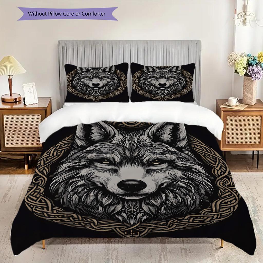 Wolf Pattern Bedding Quilt Set Quilt Cover Pillowcase Home Decoration Birthday Gift (1 * duvet cover + 2 * pillowcase, without core)
