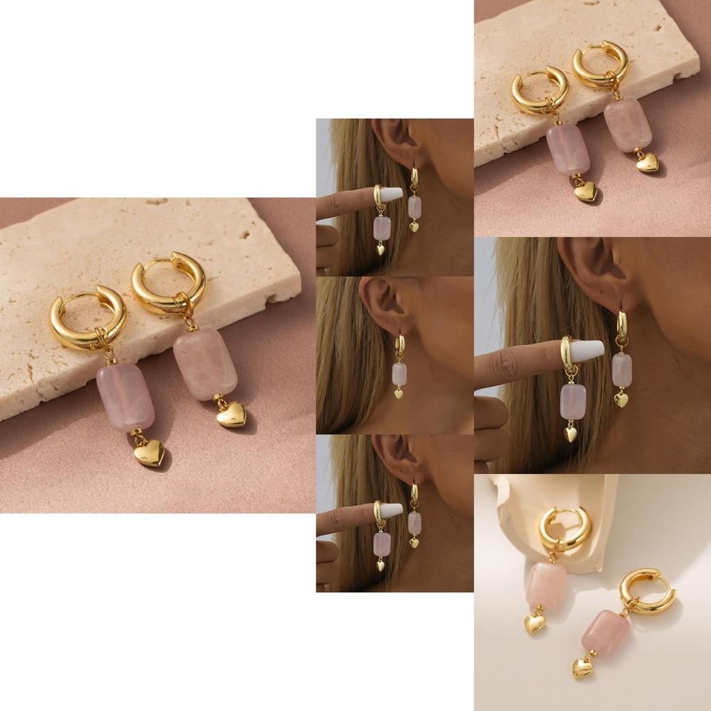 Trendy Copper Heart Earrings With Natural Stone Elegant And Chic Design