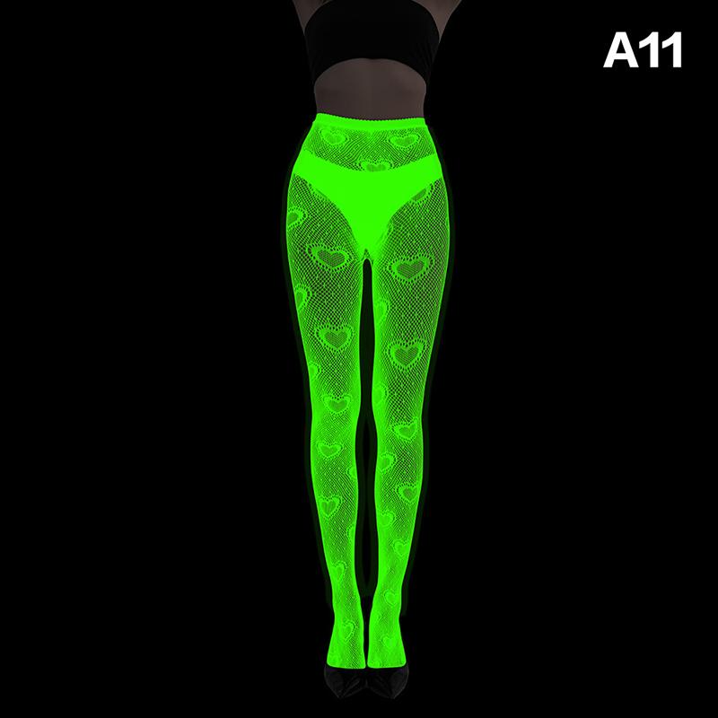 Glow In The Dark Fishnet Stockings Mesh Hollow Luminous Base Socks Shiny Pantyhose Tights Women Sexy Print Noctilucent Stocking