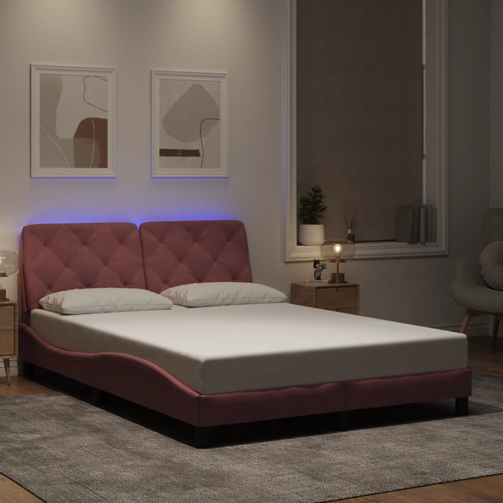 Pink LED Bed Frame without Mattress 140x190 cm Velvet