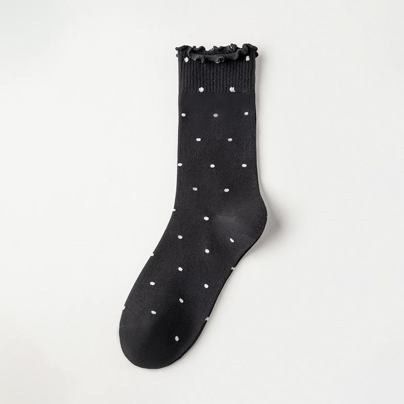 

Female Spring and Autumn Style Wooden Ear Edge Polka Dots Cotton Sweet Long Tube Pile Socks 1 pair чорний