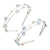 Fe Pige Hårbånd Dobbeltlags Design Hårbøjle med Blå Hvide Blomster Imitationsperler Rhinsten Bryllupper Fester Dating Hårpynt