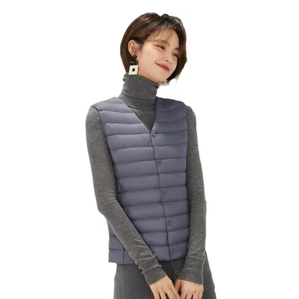 Women's O Neck Sleeveless Puffer Vest Loose Fit Casual Lightweight Down Gilet For Autumn Winter Daily Outfit