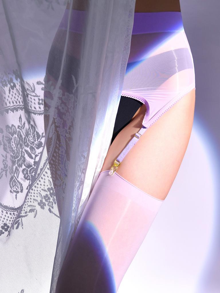 Collants Sexy pour Femmes 2 en 1 Brillant à l'Huile Transparent Transparent Creux Yoga Amincissants Collants Entrejambe Ouvert Bas avec Porte-Jarretelles Amovible