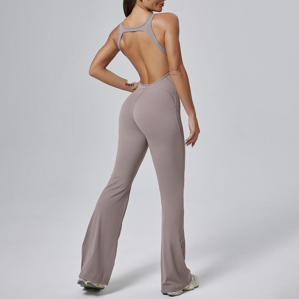 Premium Women's Yoga Suit - Peach Hip-Lifting One-Piece with Flared Pants