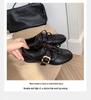 Women's 2025 Genuine Leather Retro Lace-up Ballet Flats with Metal Buckle and Soft Sole