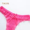 Sexy Solid Color Lace Heart Pattern Bowknot Women's Low Rise Brief Breathable Underwear Thong