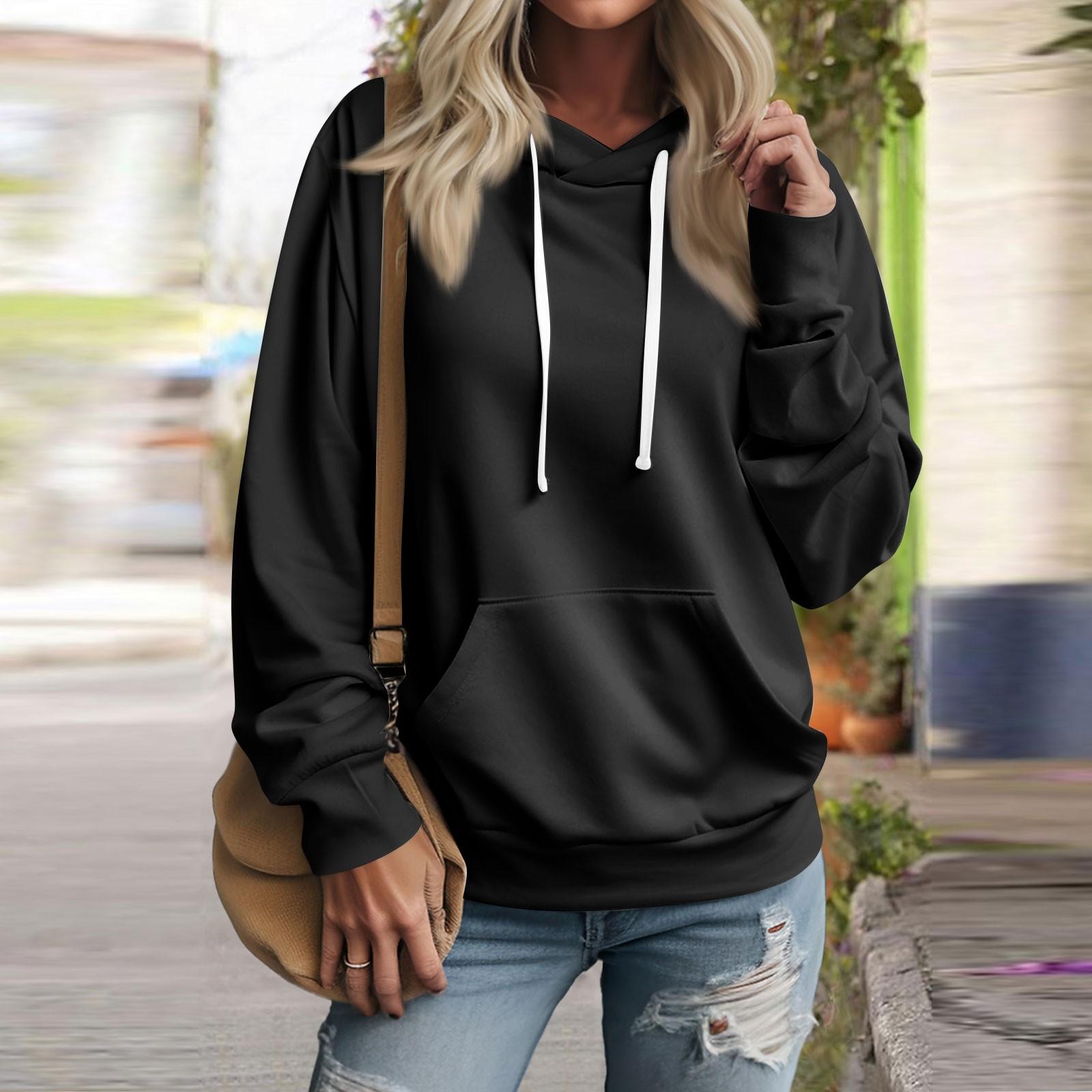 

Женский осенне-зимний однотонный пуловер с капюшоном и шнурком, модная толстовка с длинными рукавами XXXL чёрный