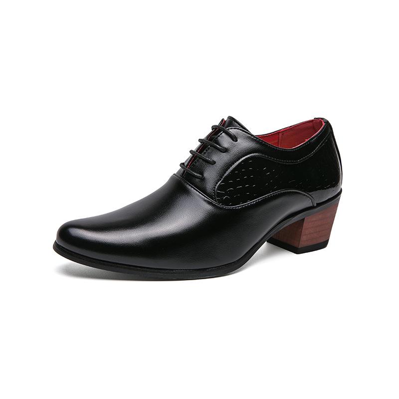 Scarpe da Uomo con Tacco Alto a Punta in Pelle - Stile Business Casual Britannico, Rialzanti per Matrimonio, Lucide, Tendenza Coreana per Parrucchiere.