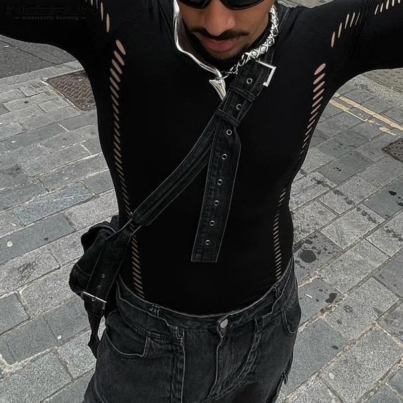 

INCERUN Весенние черные мужские повседневные свободные топы с длинными рукавами