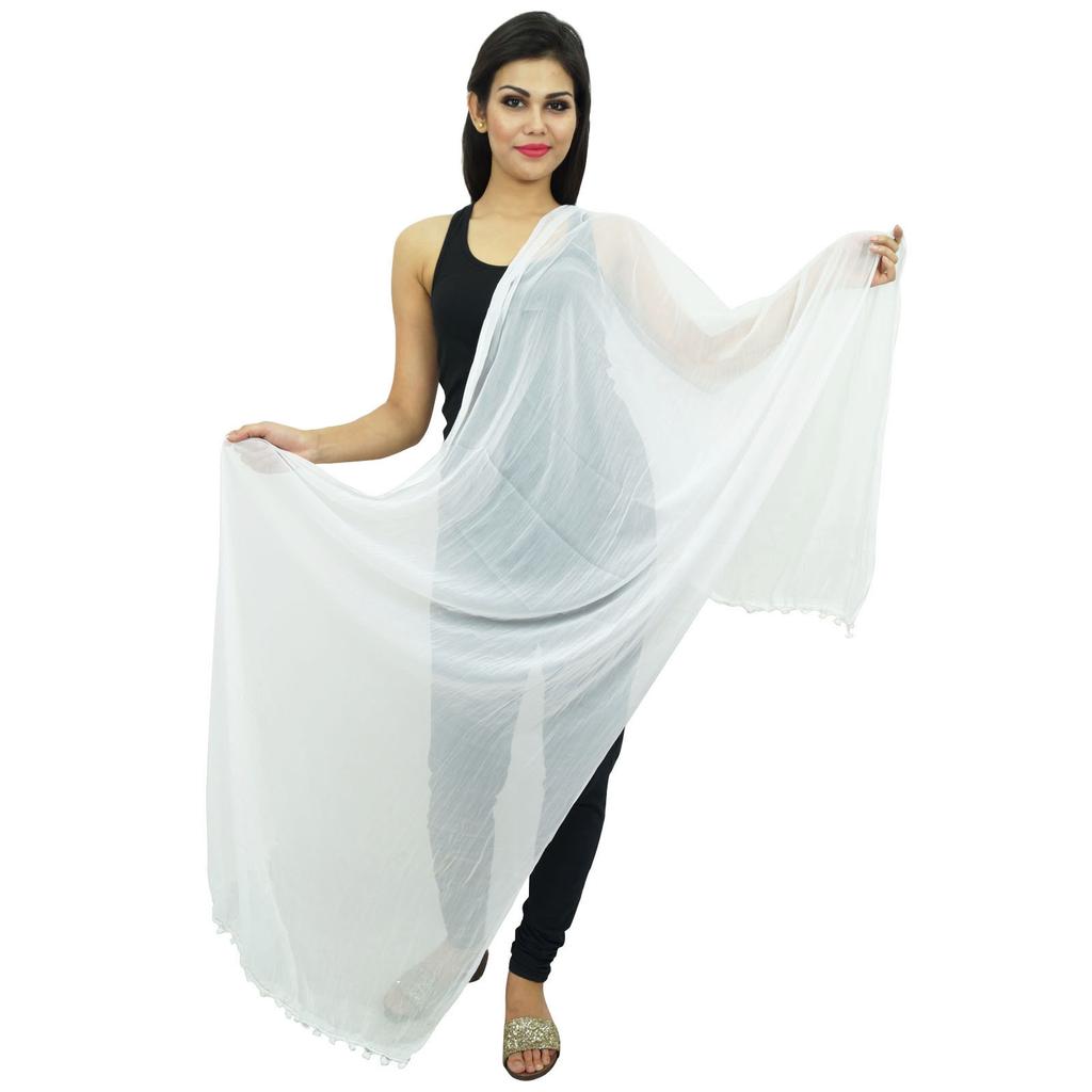 Frauen indische Chunni Chiffon-Mischung lange Pom Fransen Dupatta Schals Damenmode