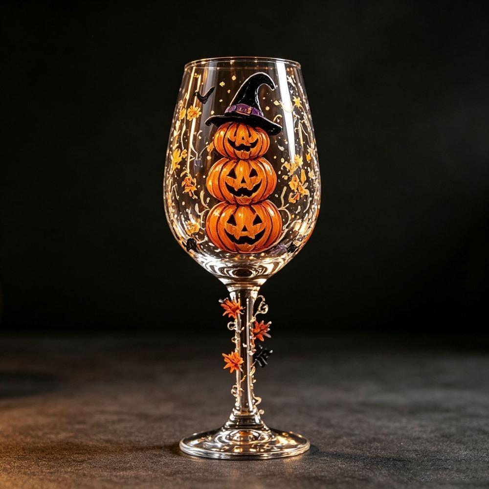Bicchiere da Vino Zucca Strega Dipinto a Mano Grande Capacità Bicchiere da Bevanda di Halloween Bevanda Festiva