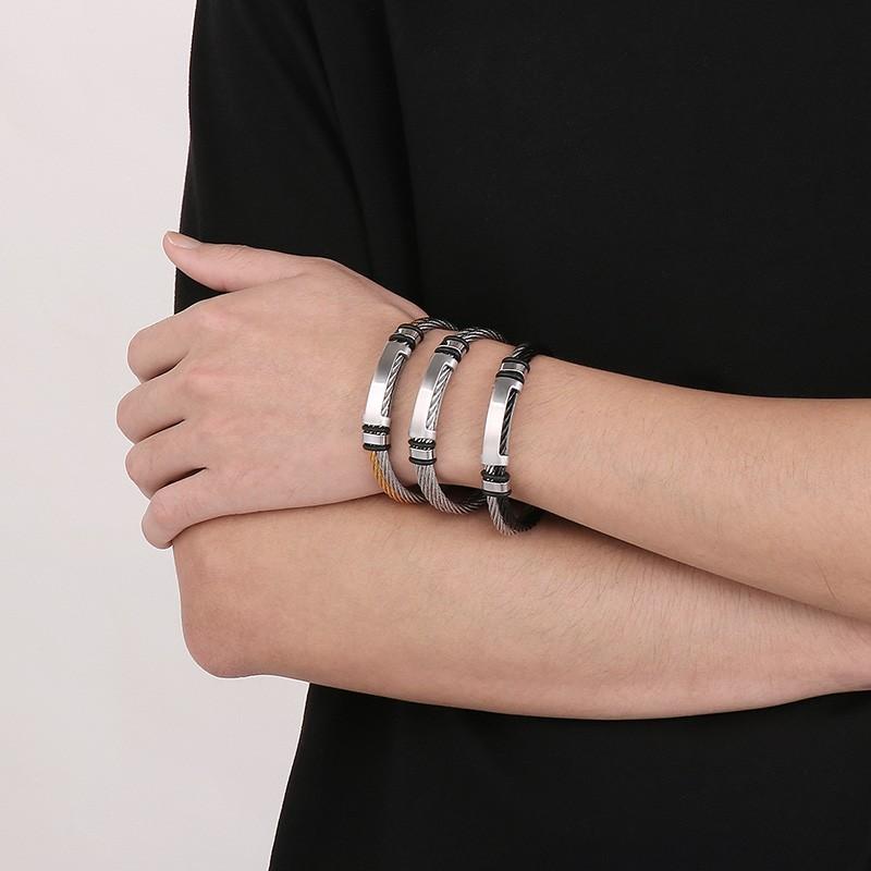 Hip Hop Double Layer Open Bangles For Men Brushed Stainless Steel Wire Mesh Chain Bracelet Male Charm Thick Party Jewelry Gift
