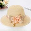 Women Fashion Wide Brim Straw Hat Bow Flowers Sun Protection Sunscreen Beach Hat Foldable Leisure Bucket Hat Women