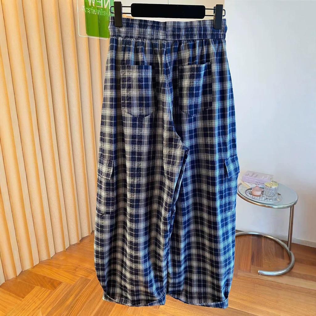 Summer New European Fashion Versatile Elastic Waist Casual Pants Wide-leg Pants Loose and Thin Straight Pants Trousers