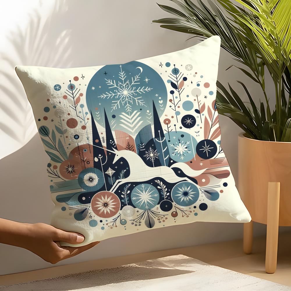 Linen Cushion Covers For Decorative Sofa Home Pillows Case Car Chair Pillows Cases Colorful Snowflake Hexagonal Maple Leaf Print