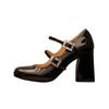 Französisches Temperament Strass dicker Absatz Mary Jane Schuhe 2025 High Heels flacher Ausschnitt eckige Spitze Ein-Wort-Schnalle mit Rock Einzelne Schuhe Frauen