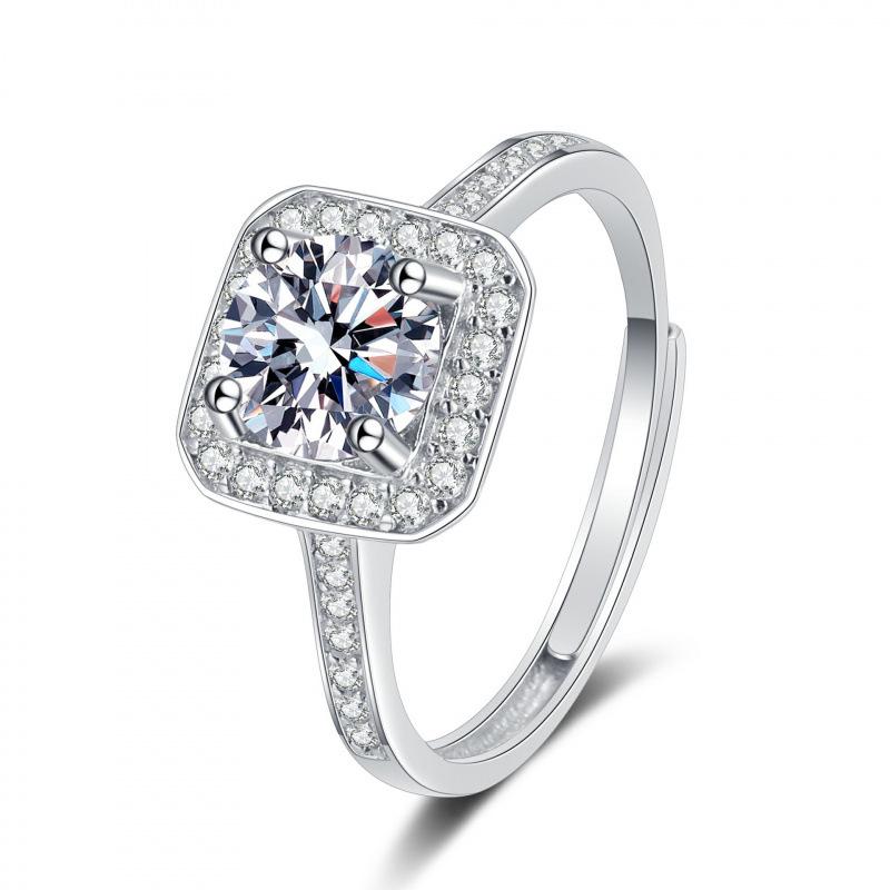 One Carat Six-Prong Moissanite Ring for Women - Internet Celebrity Style Live Broadcast Simulation