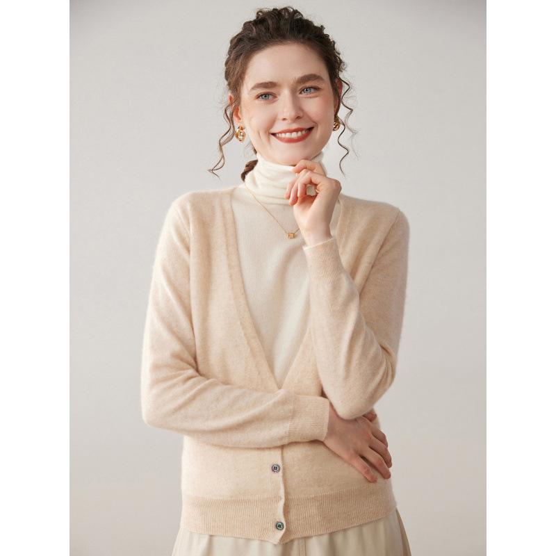 Women's French Style Cashmere Sweater with Layered Collar - Soft, Loose, and Versatile Knit Cardigan
