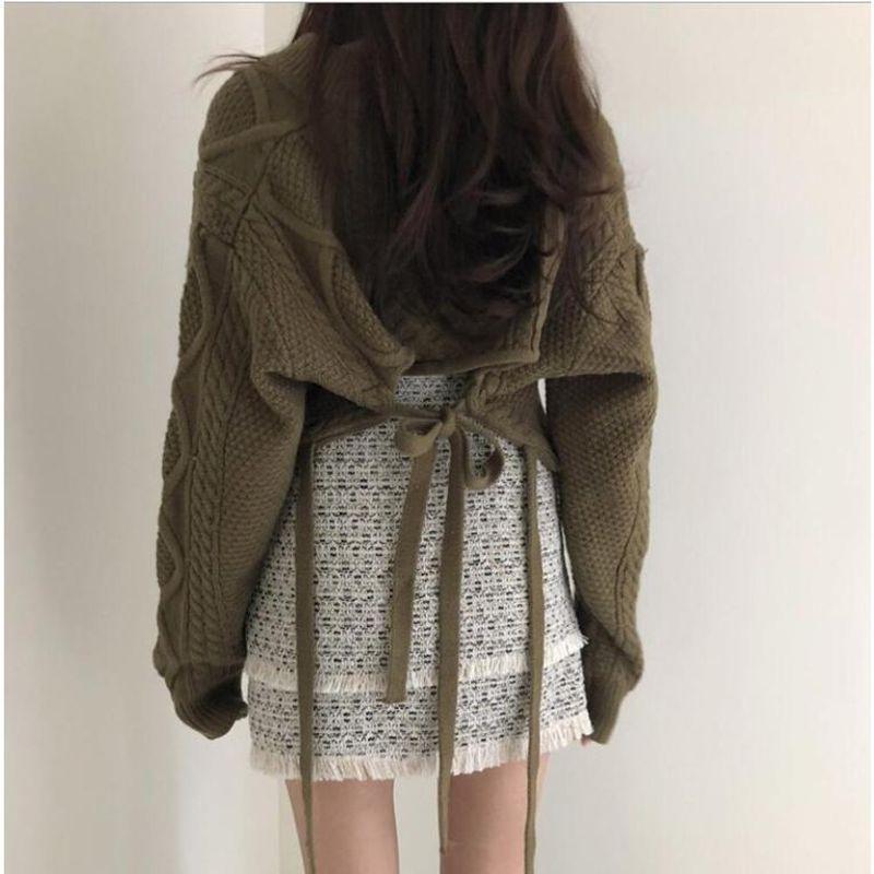 New Arrival Fall and Winter Korean Style Chic Fashionable Retro Hemp Pattern Back Strap Japanese Lazy Style All-Matching Knitted Sweater