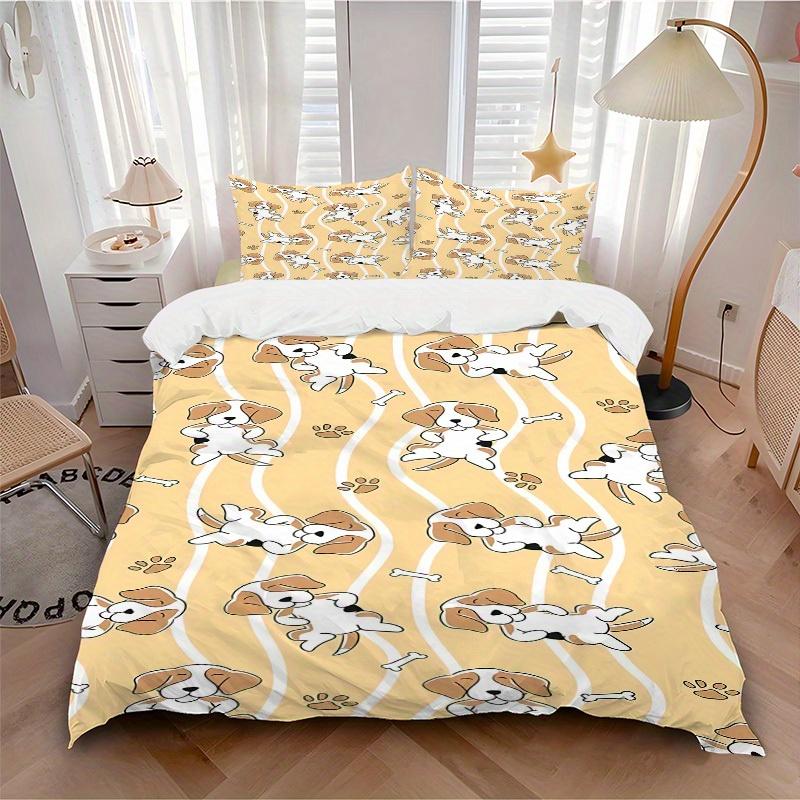 

3pcs Puppy Bone Bedding Cover Set, Fashion Classic Popular Print Bedding Set, Soft Comfortable, All Season Use, For Bedroom, Guest Room (1*D 135x200cm