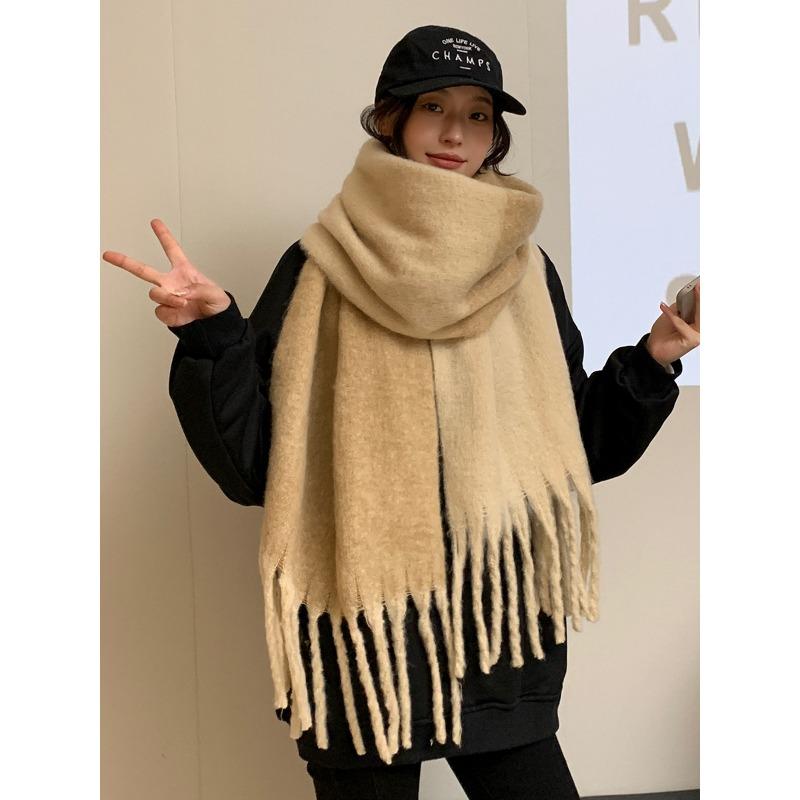 Thickened warm scarf women's winter versatile wool scarf soft waxy lengthened new shawl sense of quality