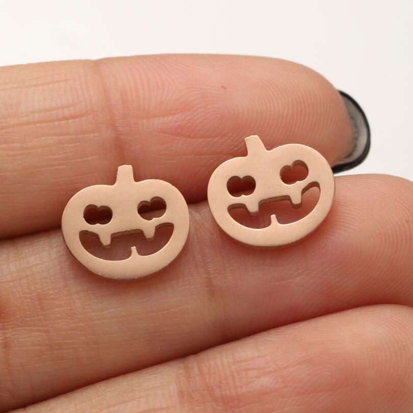 Halloween Asymmetrical Stainless Steel Pumpkin Skull Face Earrings