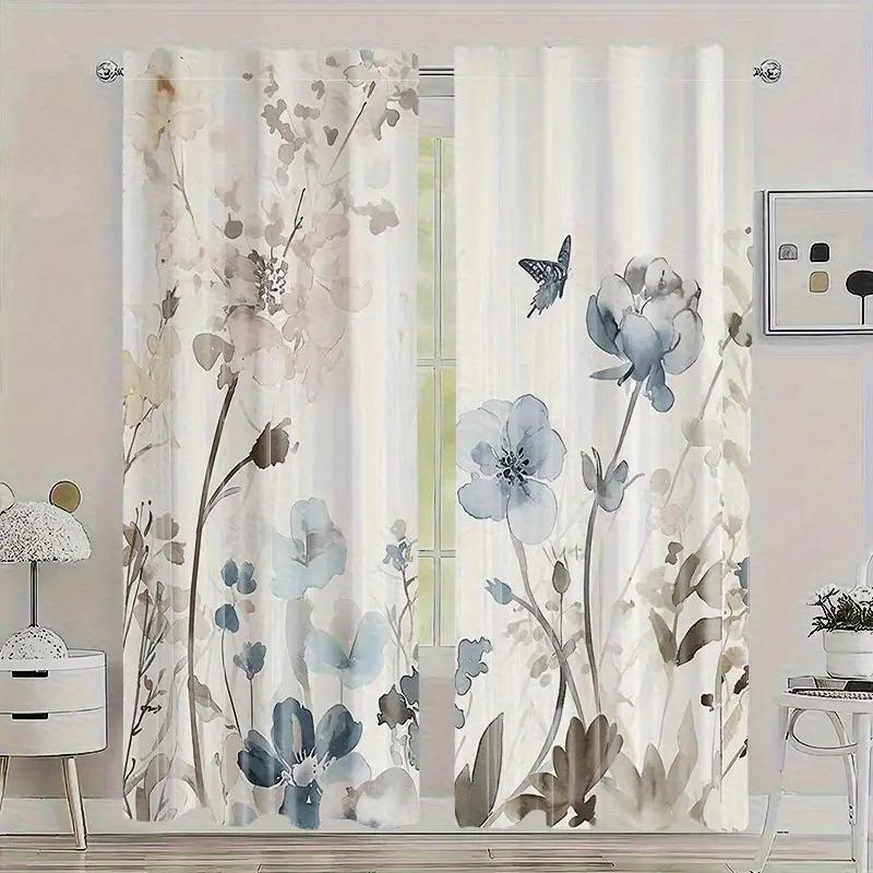 Floral Butterfly Leaf Pattern Curtains Polyester Fabric Suitable Bedroom Living Room Decoration Curtain For Made Of Machine Washable