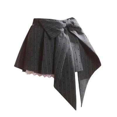 2024 neue Grau Plissee Y2k Mini Rock Frauen Sommer Spitze Patchwork Bogen Mode Rock Lolita Stil Striped Dot Print Cutecore rock