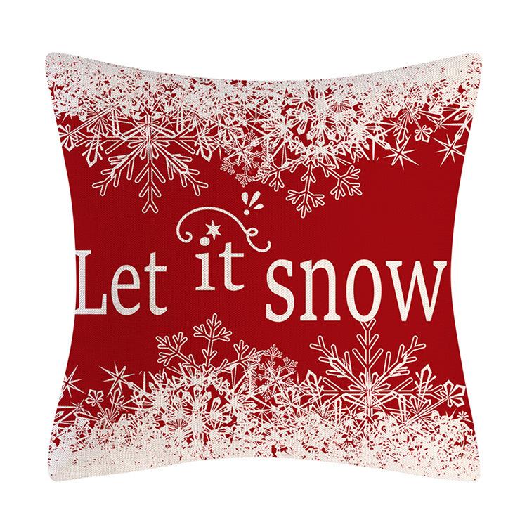 Red Series Snowflake Reindeer Pattern Throw Pillow Cover with Short Plush Print for Living Room Sofa Decoration Cushion Cover