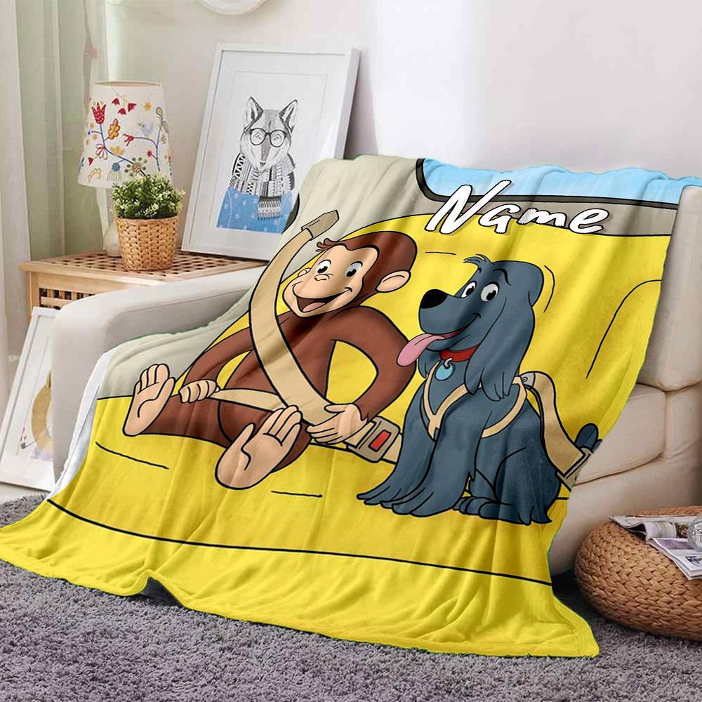 Custom Name Curious George Adventure Party Blanket For Couch Bed Plush Cozy Fuzzy Blanket Super Soft Warm Blankets For Fall And Winter 0916214