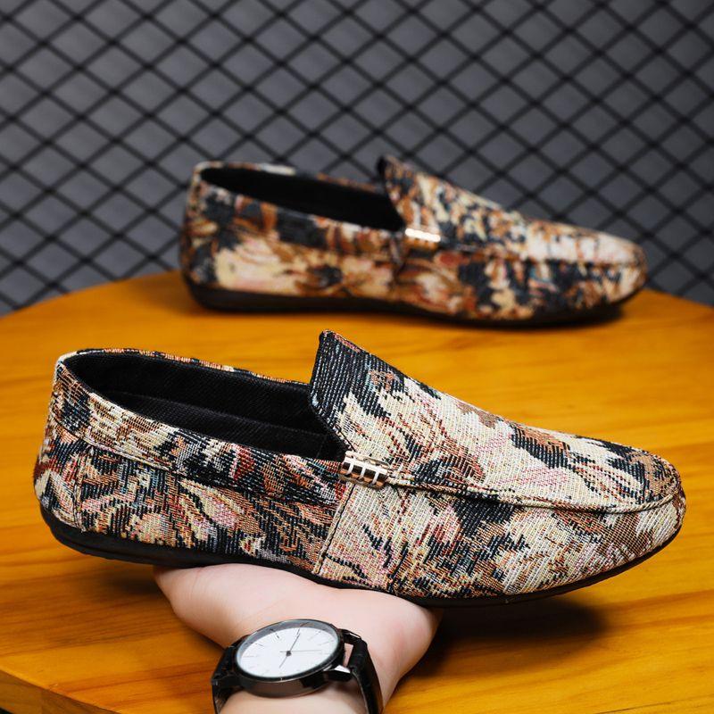 Fashion Sneakers Ethnic Style Canvas Summer Flower Printing Man Shoe Common Hiking Elegant On Sale Retro Low Price Casual Shoes for Men