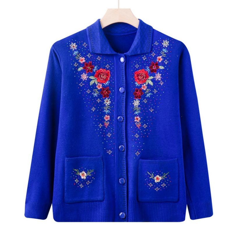 Middle aged autumn and winter sweater female mother wear cardigan age 0 grandma knitted sweater old lady autumn coat